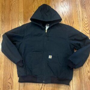 Carhartt Jacket Black Vintage Hooded Full Zip Quilted Lined XL J140